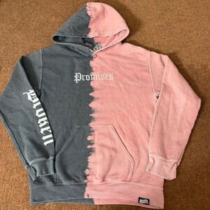 Broken Promises Mens Split Tie Dye Hoodie Pink Grey Small Embroidered Streetwear